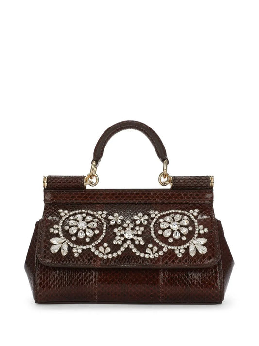 Dolce Gabbana Small Sicily Rhinestone Embellished Top Handle Bag