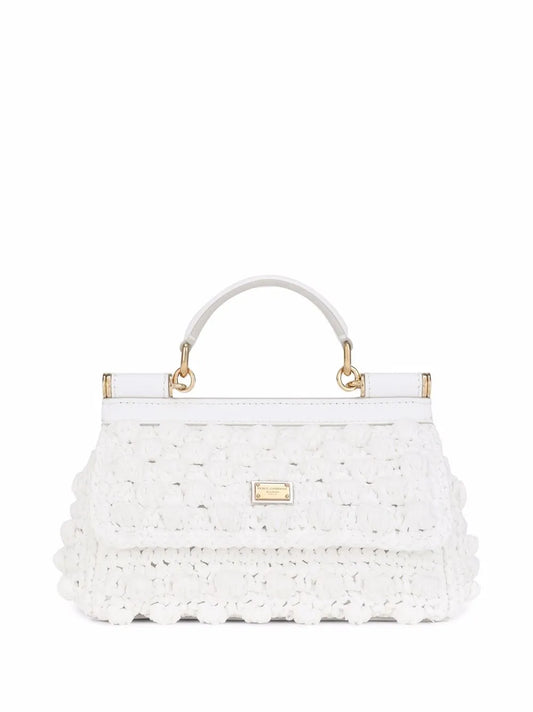 Dolce Gabbana Small Sicily Raffia Top Handle Bag