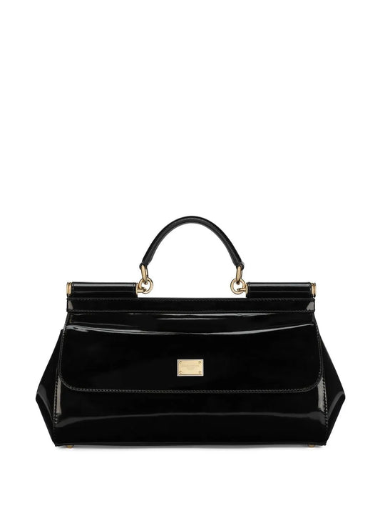 Dolce Gabbana Elongated Sicily Patent Leather Top Handle Bag