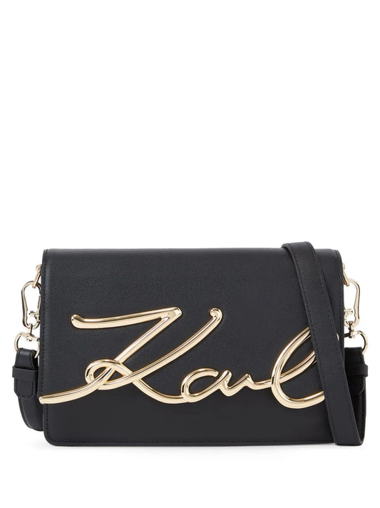 Karl Lagerfeld Medium Signature Leather Shoulder Bag