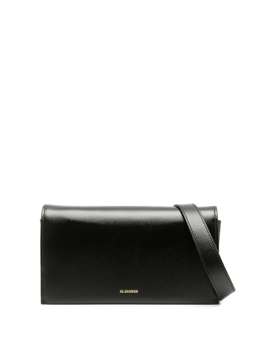 Jil Sander Logo Debossed Leather Shoulder Bag