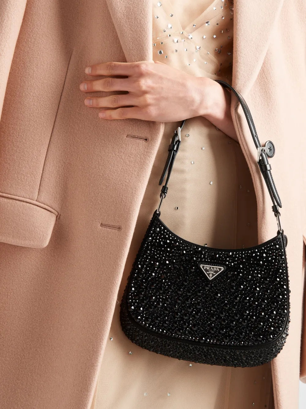 Prada Cleo Crystal Embellished Shoulder Bag