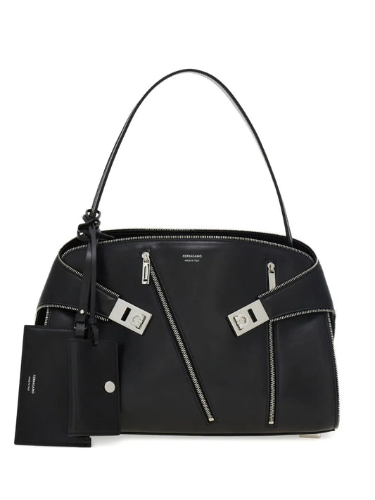 Ferragamo Medium Hug Soft Zip Detail Shoulder Bag