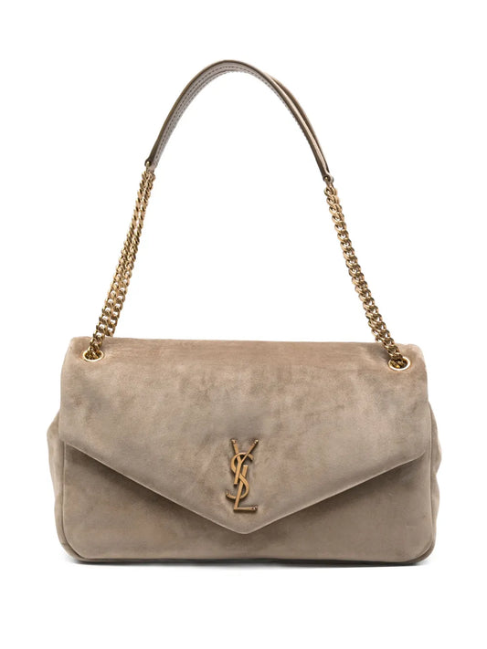 Saint Laurent Large Calypso Logo Plaque Suede Shoulder Bag