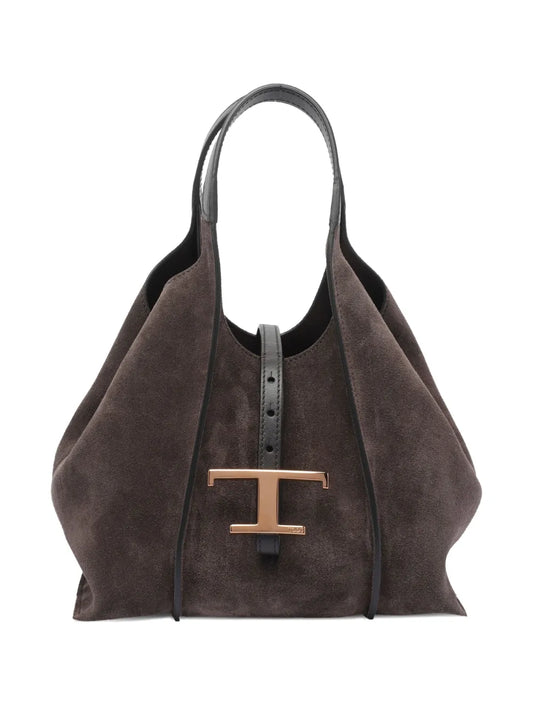 Tods Timeless Suede Leather T Buckle Shoulder Bag