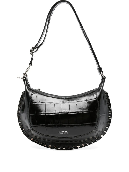 Isabel Marant Oskan Moon Crocodile Embossed Studded Shoulder Bag
