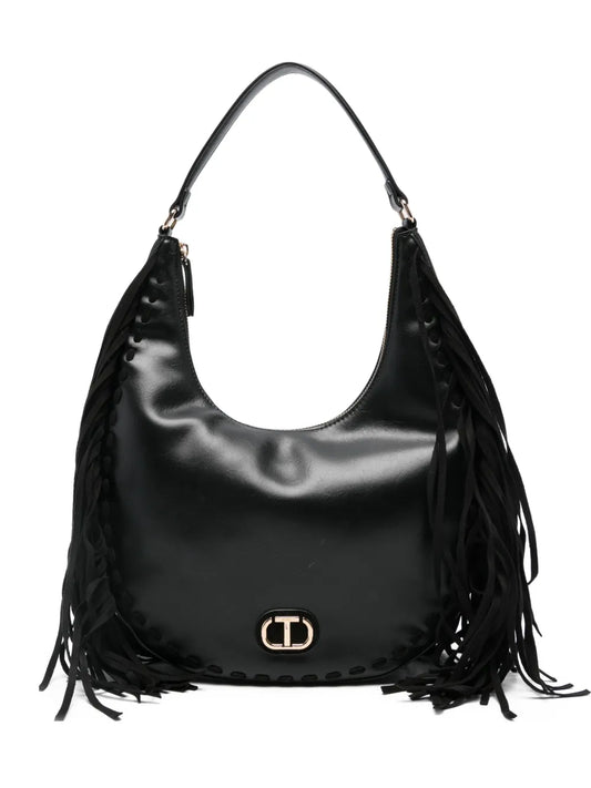 Twinset Fringe Detail Leather Shoulder Bag
