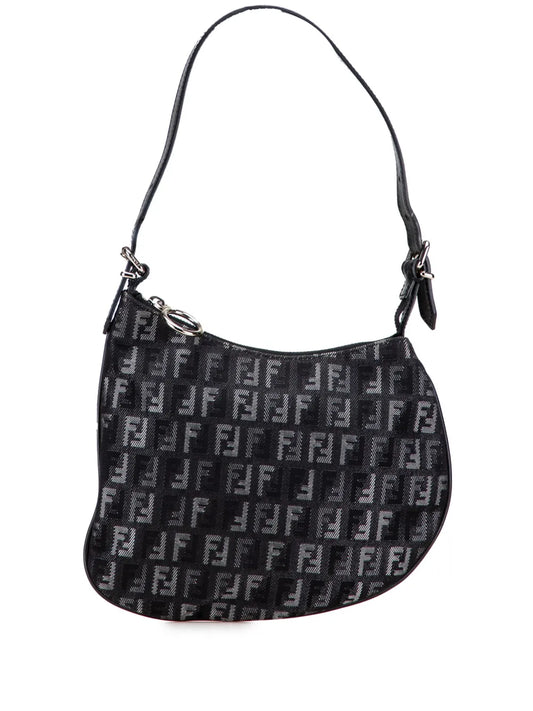 Fendi Pre Owned 2000 2010 Zucchino Denim Oyster Shoulder Bag