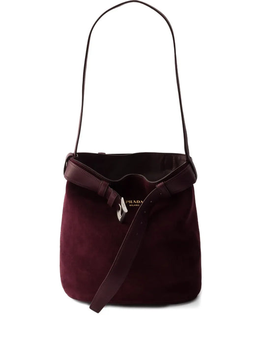 Prada Small Buckle Belted Suede Bag