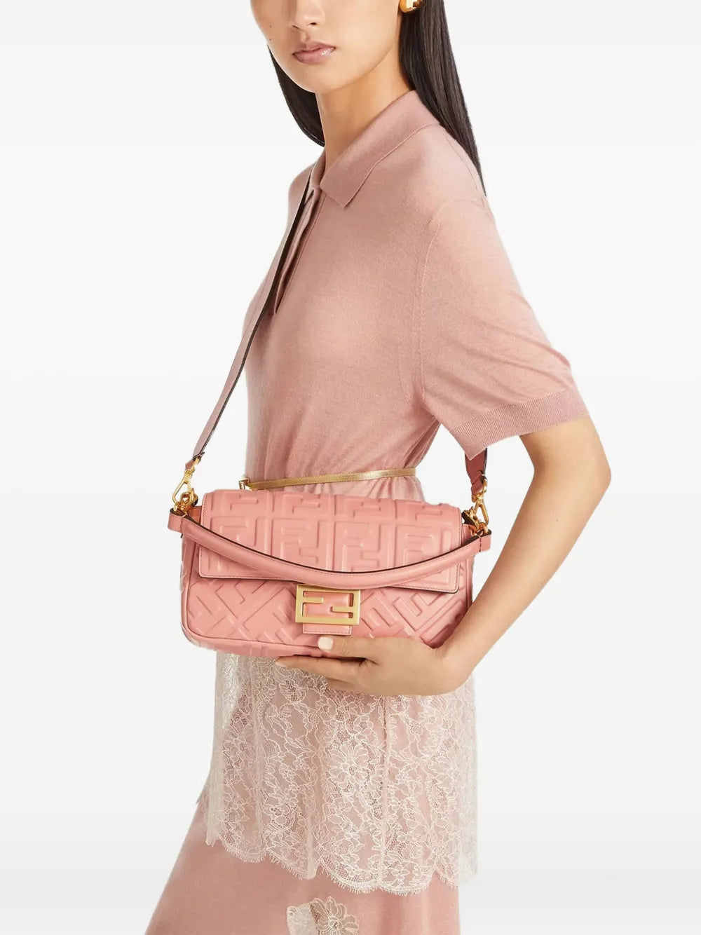 Fendi Baguette Ff Motif Embossed Shoulder Bag
