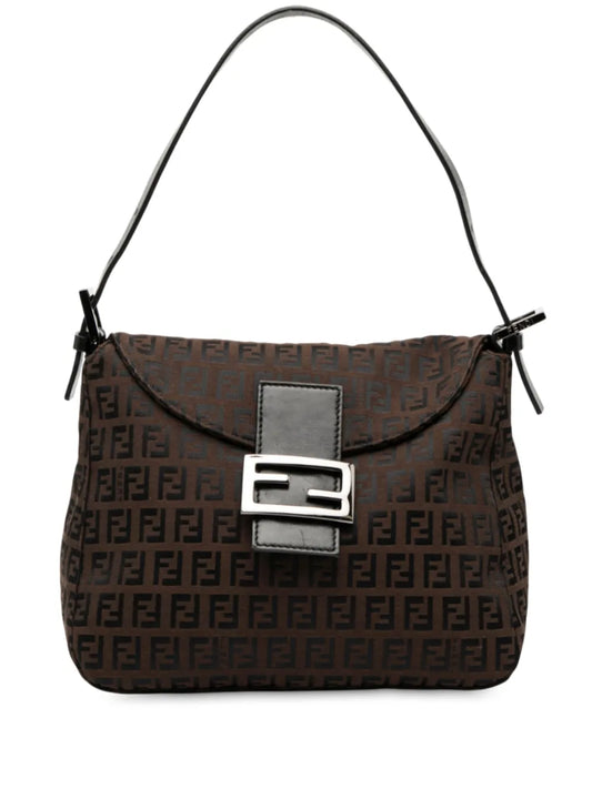 Fendi Pre Owned 2000 2010 Zucchino Canvas Double Flap Mamma Shoulder Bag