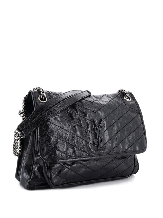 Saint Laurent Pre Owned Niki Chain Flap Bag Matelasse Chevron Leather Large Shoulder Bag