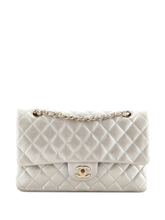 Chanel Pre Owned Classic Double Flap Bag Quilted Metallic Lambskin Medium Shoulder Bag