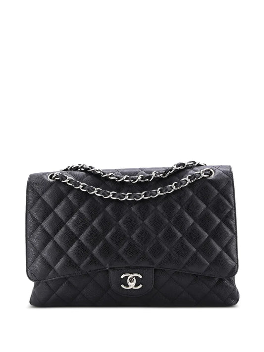 Chanel Pre Owned Classic Single Flap Bag Quilted Caviar Maxi Shoulder Bag