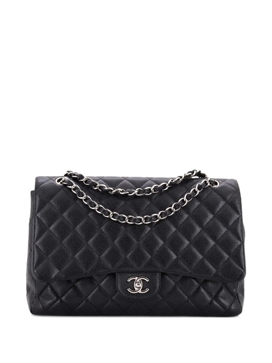 Chanel Pre Owned Classic Single Flap Bag Quilted Caviar Maxi Shoulder Bag