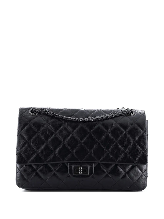Chanel Pre Owned So Black Reissue 255 Flap Bag Quilted Glazed Calfskin 226 Shoulder Bag