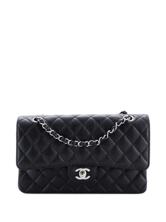 Chanel Pre Owned Classic Double Flap Bag Quilted Caviar Medium Shoulder Bag