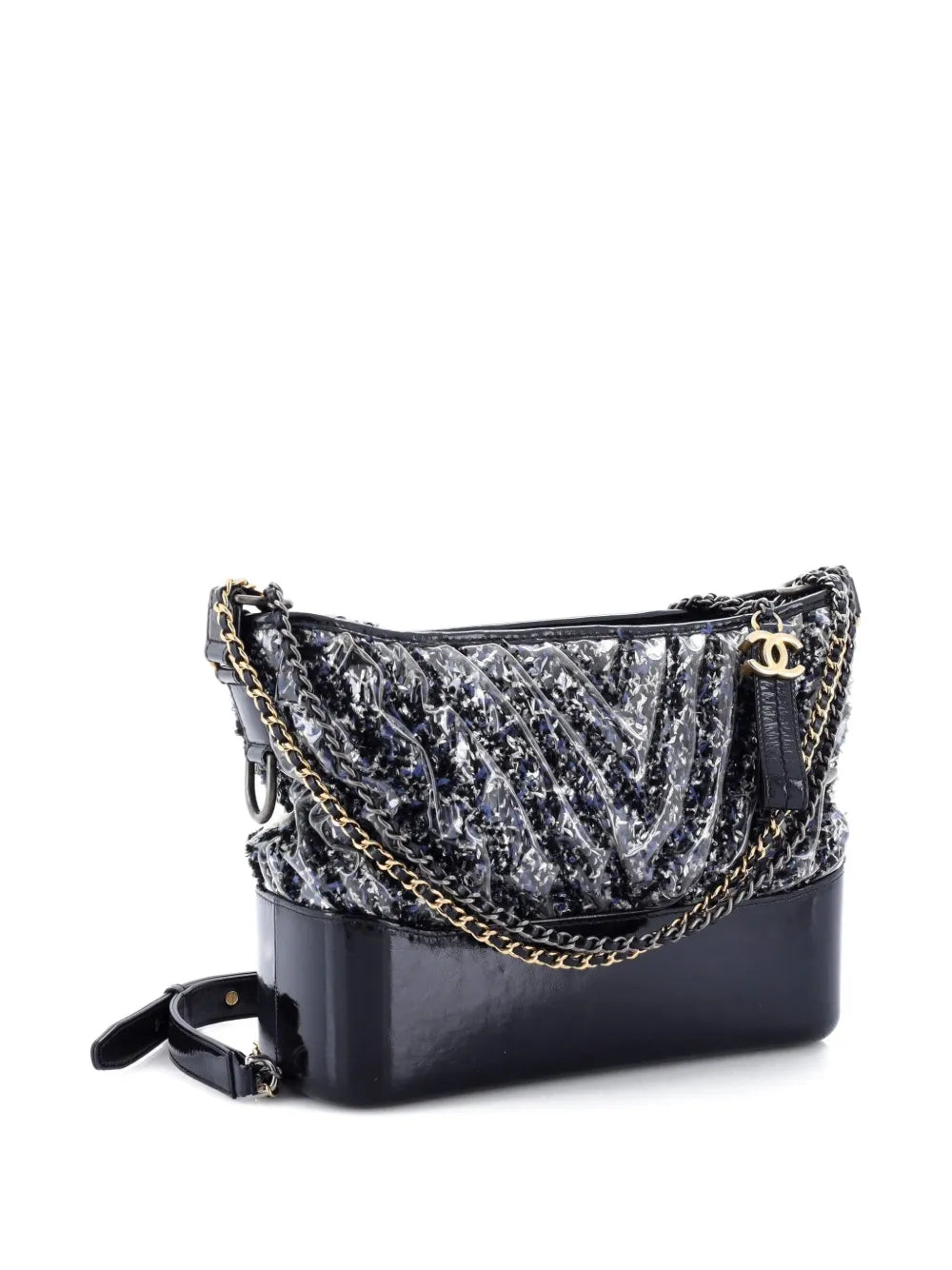 Chanel Pre Owned Gabrielle Chevron Pvc Over Tweed Medium Hobo Bag