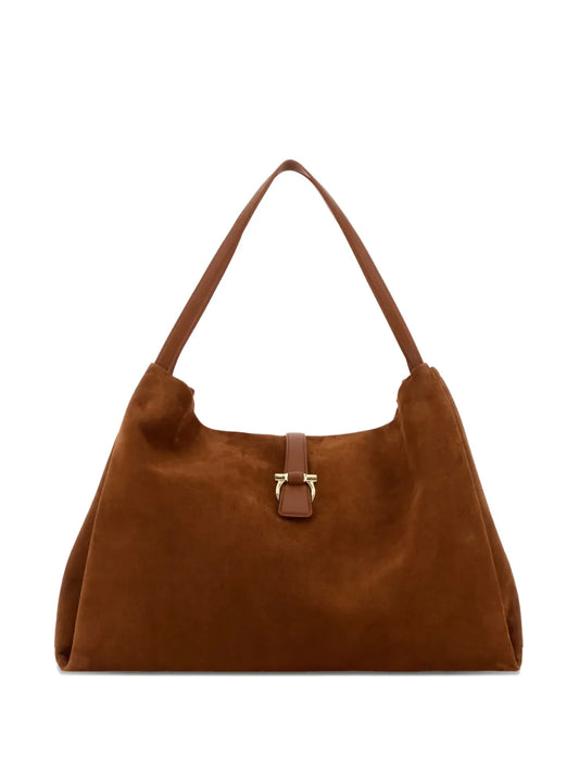 Ferragamo Gancini Detail Suede Shoulder Bag