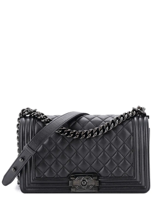 Chanel Pre Owned So Black Boy Flap Bag Quilted Caviar Old Medium Shoulder Bag