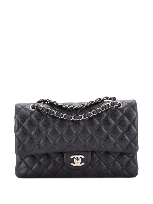 Chanel Pre Owned Classic Double Flap Bag Quilted Iridescent Caviar Medium Shoulder Bag