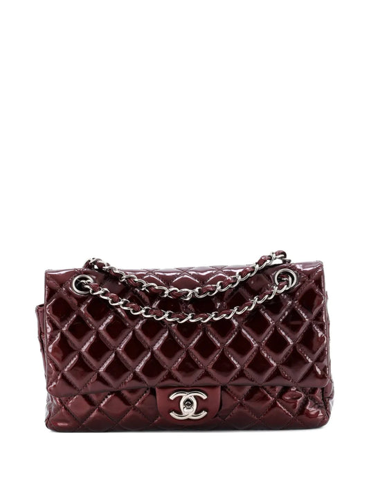 Chanel Pre Owned Classic Double Flap Bag Quilted Patent Medium Shoulder Bag