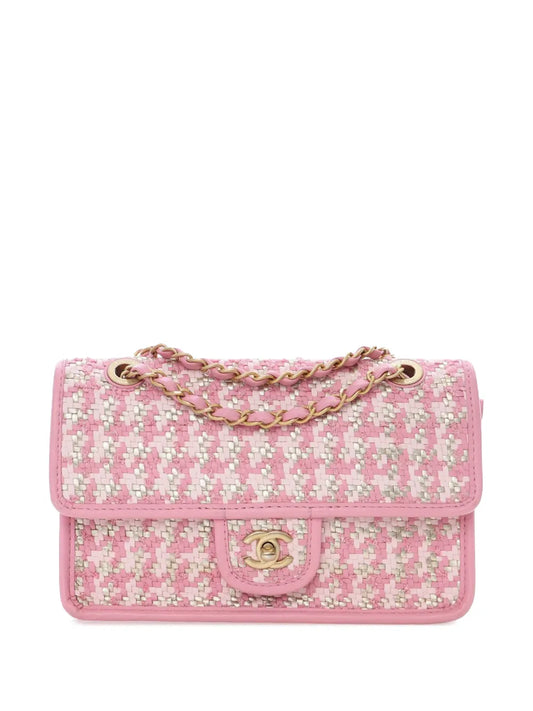 Chanel Pre Owned 2021 2025 Small Woven Lambskin And Viscose Single Flap Shoulder Bag