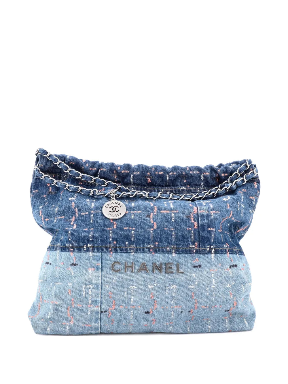 Chanel Pre Owned 22 Chain Denim With Sequins Medium Hobo Bag
