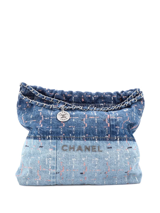 Chanel Pre Owned 22 Chain Denim With Sequins Medium Hobo Bag