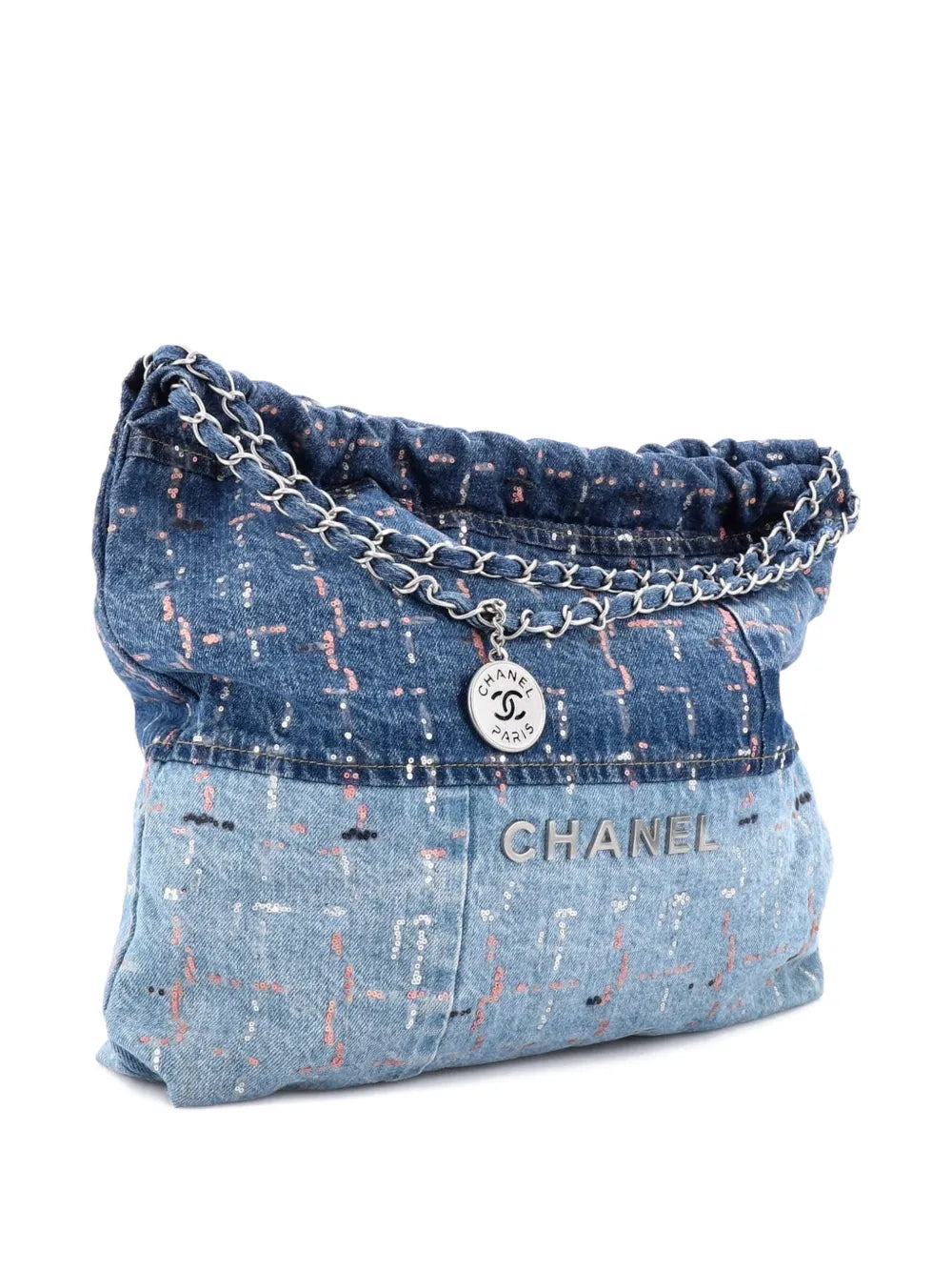 Chanel Pre Owned 22 Chain Denim With Sequins Medium Hobo Bag