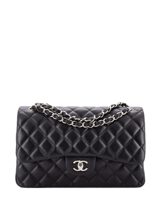 Chanel Pre Owned Classic Double Flap Bag Quilted Lambskin Jumbo Shoulder Bag