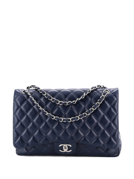 Chanel Pre Owned Classic Double Flap Bag Quilted Caviar Maxi Shoulder Bag