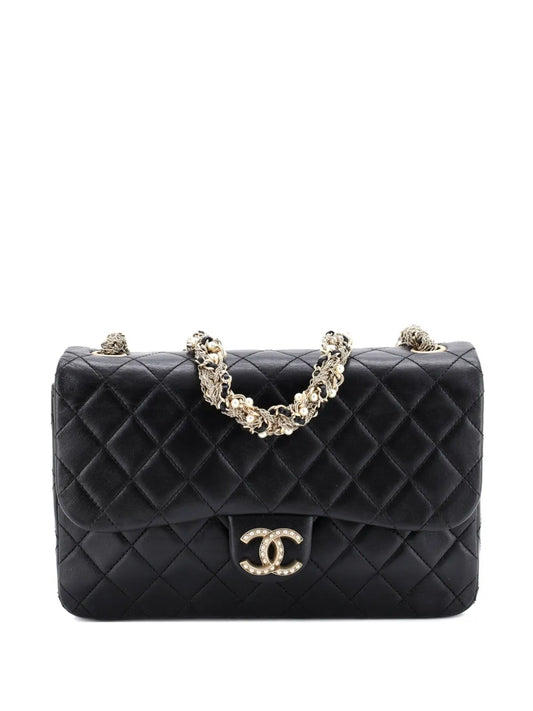 Chanel Pre Owned Westminster Tangled Pearl Chain Flap Bag Quilted Lambskin Medium Shoulder Bag