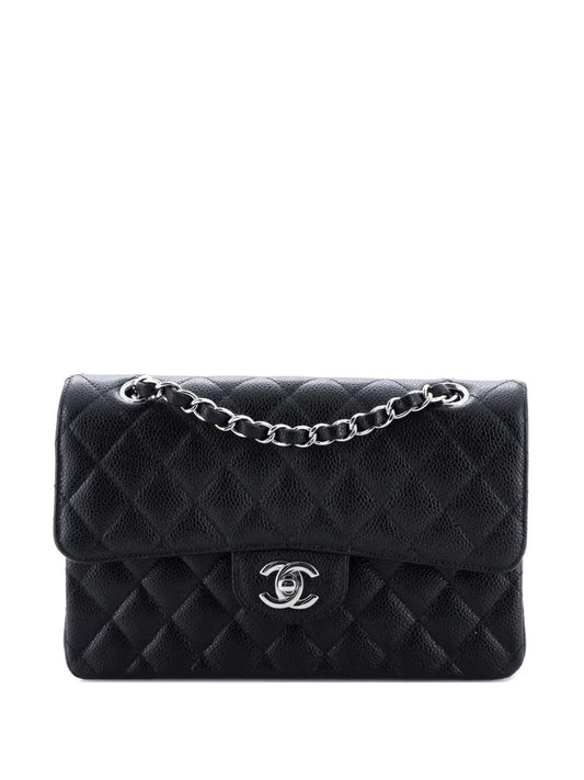 Chanel Pre Owned Classic Double Flap Bag Quilted Caviar Small Shoulder Bag