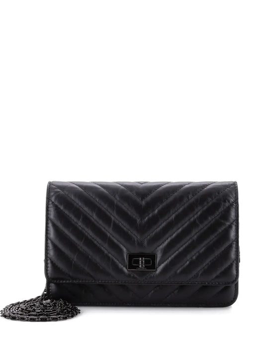 Chanel Pre Owned So Black Reissue 255 Wallet On Chain Chevron Sheepskin Shoulder Bag