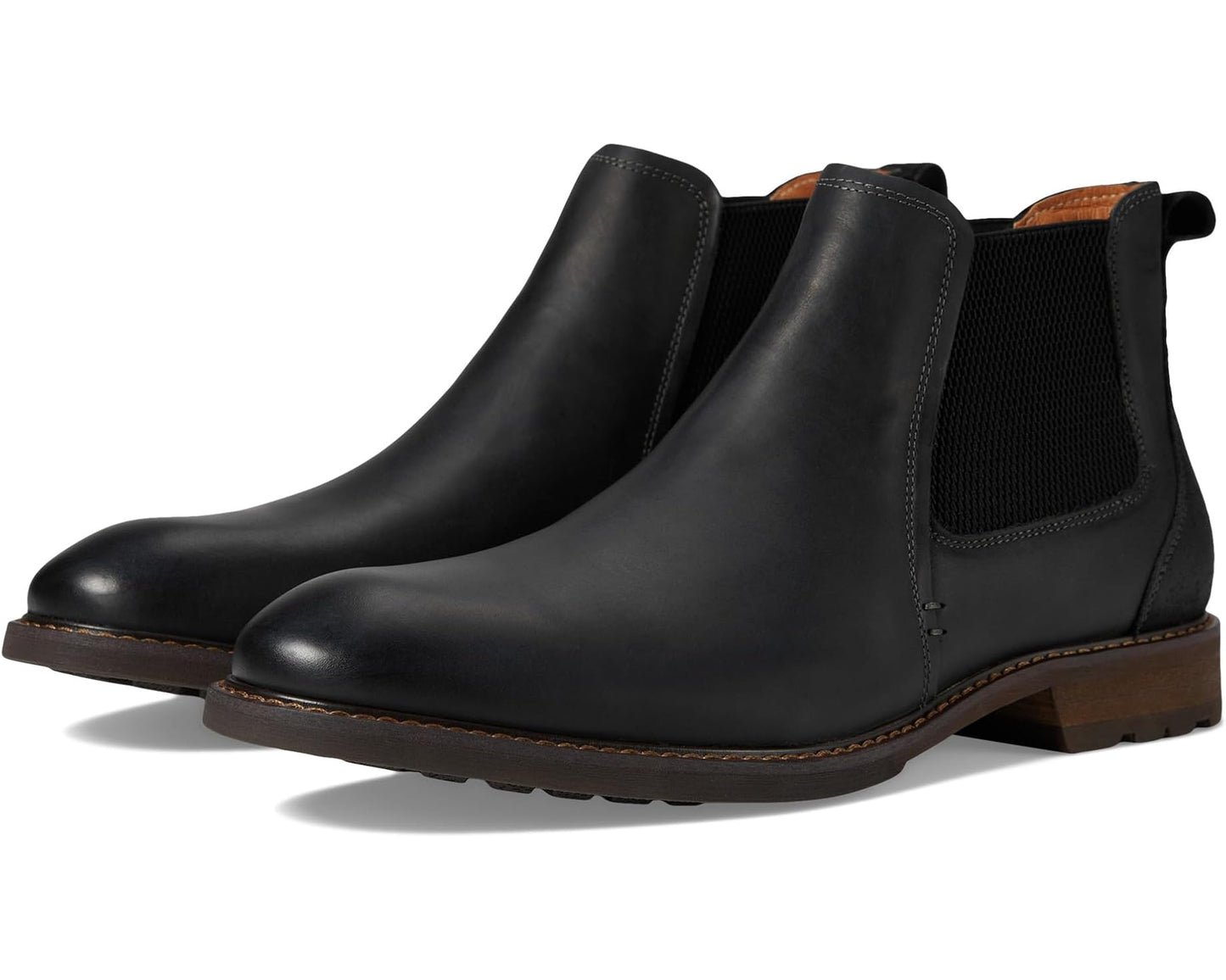 Men's Florsheim Lodge Plain Toe Gore Boots Black Crazy Horse