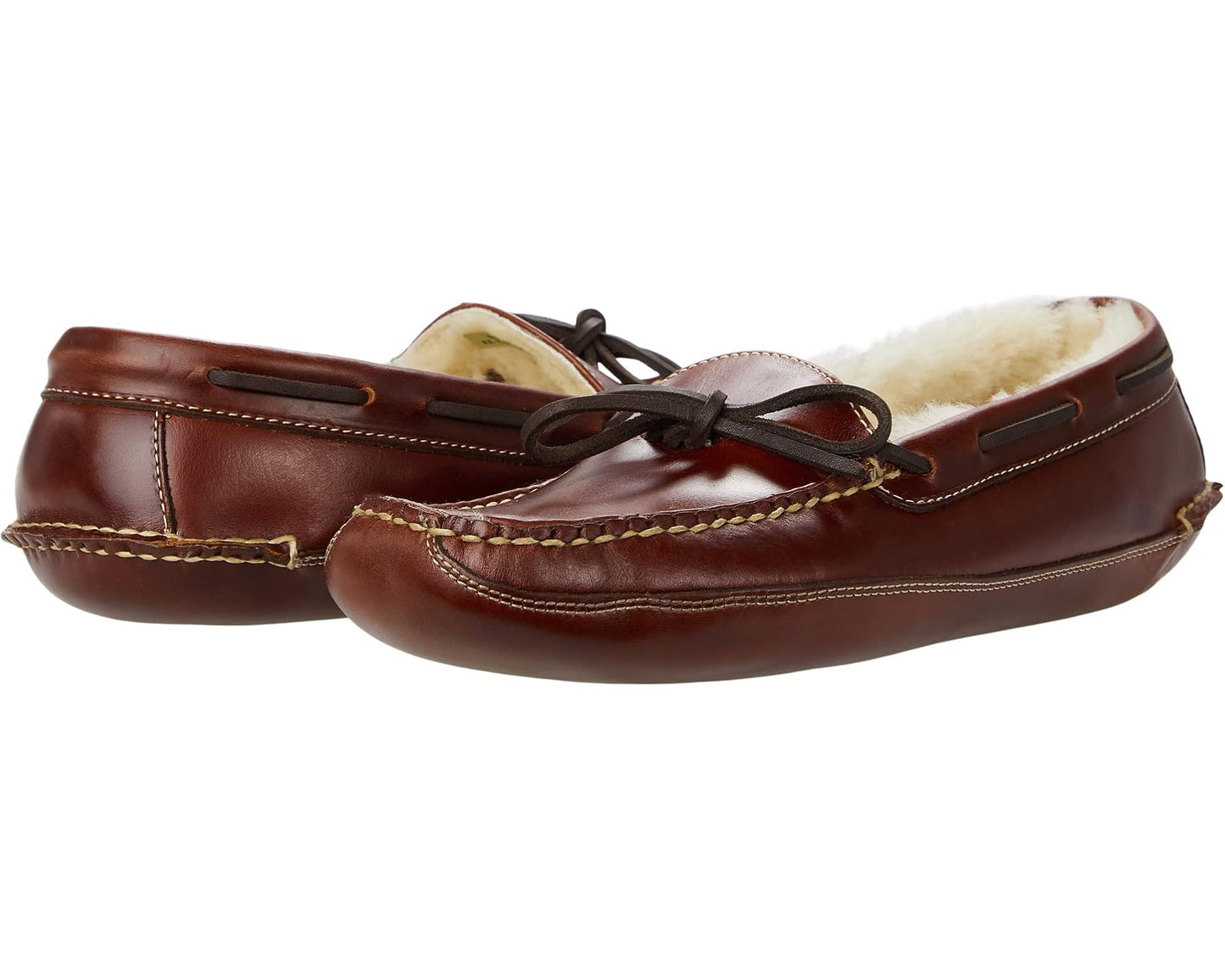 Men's L.L.Bean Leather Double-Sole Slippers Shearling Lined Brown