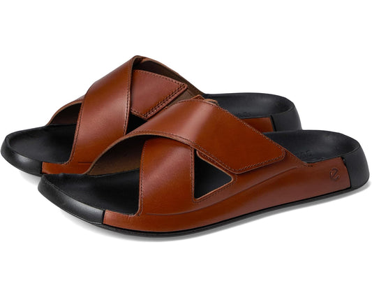 Men's ECCO Cozmo Two Band Cross Slide Sandal Cognac