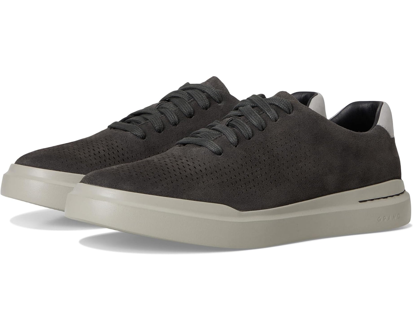 Men's Cole Haan Grandpro Laser Cut Sneakers Raven Suede/Paloma/Paloma