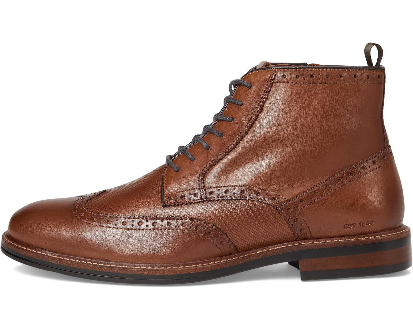 Men's Johnston & Murphy XC+ Durham Embossed Wing Tip Shearling Boots Cognac Waterproof Full Grain/Shearling