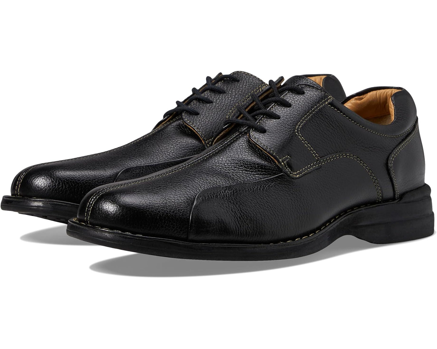 Men's Johnston & Murphy Shuler Causal Dress Bike Toe Oxford Black Tumbled Grain