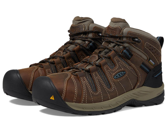 Men's KEEN Utility Flint II Mid Waterproof (Steel Toe) Cascade Brown/Orion Blue