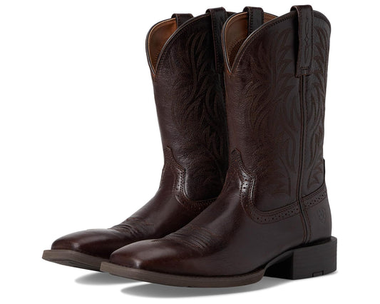 Men's Ariat Sport Wide Square Toe Cowboy Boots Burnished Chocolate