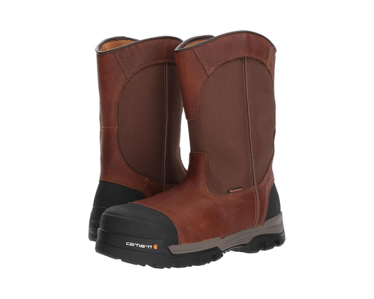 Men's Carhartt 10 Waterproof Comp Toe Pull-On Work Boots Brown Leather