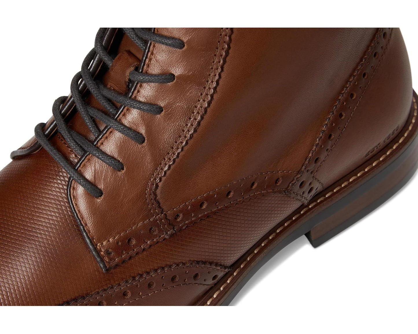 Men's Johnston & Murphy XC+ Durham Embossed Wing Tip Shearling Boots Cognac Waterproof Full Grain/Shearling
